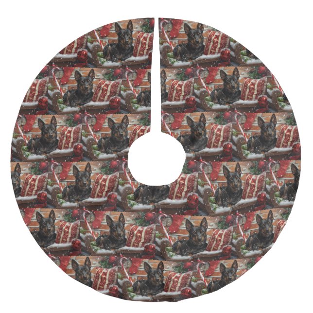 Australian Kelpie Hund jul Festive Julgransmatta Borstad Polyester (Framsidan)