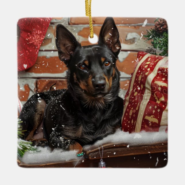 Australian Kelpie Hund jul Festive Julgransprydnad Keramik (Framsida)