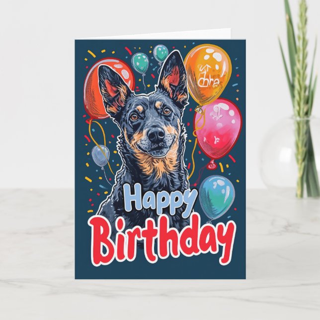 Australian Kelpie Hund med Balloons Birthday Kort (Framsida)
