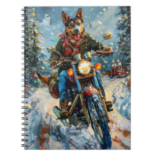 Australian Kelpie Hund Riding Motorcycle jul Anteckningsbok