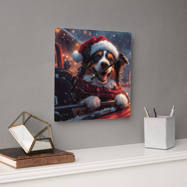 Australian Kelpie Hund Roller Underlägg jul Fyrkantig Klocka (Kontor)