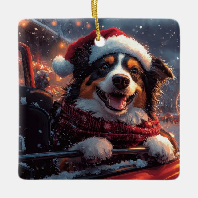 Australian Kelpie Hund Roller Underlägg jul Julgransprydnad Keramik (Framsida)