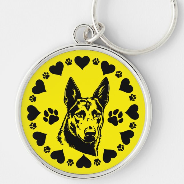 Australian Kelpie Hund Rund Silverfärgad Nyckelring (Framsidan)