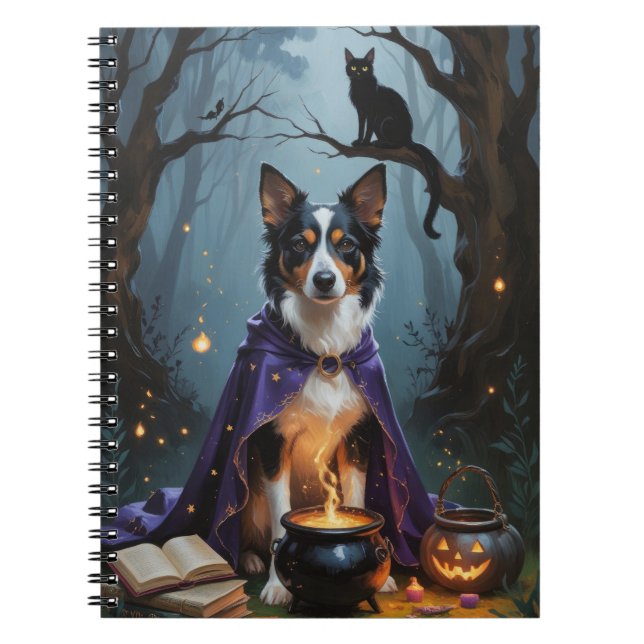 Australian Kelpie Hund Whimsical Halloween-målning Anteckningsbok (Framsidan)