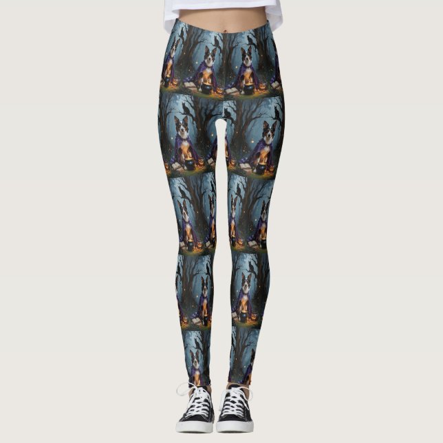 Australian Kelpie Hund Whimsical Halloween-målning Leggings (Framsida)