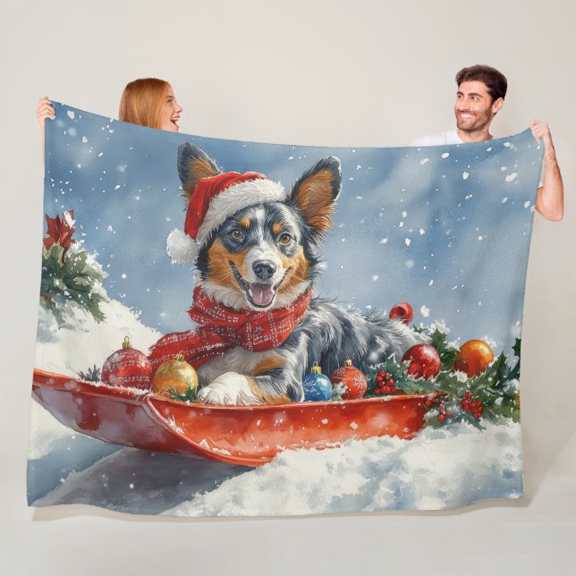 Australian Kelpie i släde Låt det snöa jul Fleecefilt (På plats)