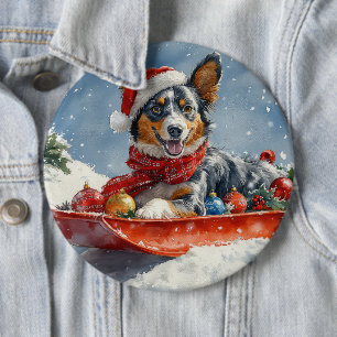 Australian Kelpie i Sledge Låt det snöa jul Knapp