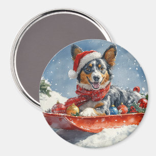 Australian Kelpie i Sledge Låt det snöa jul Magnet