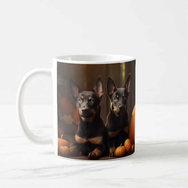 Australian Kelpie Puppy Autumn Delight Pumpkin Kaffemugg (Vänster)