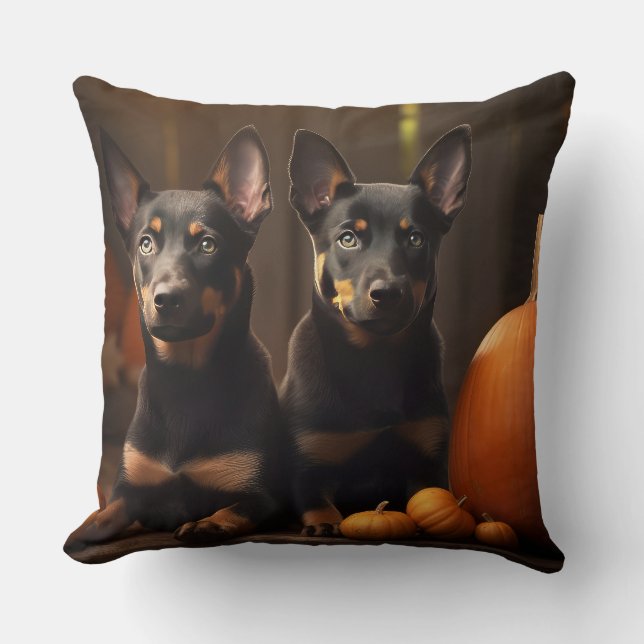 Australian Kelpie Puppy Autumn Delight Pumpkin Kudde (Framsida)