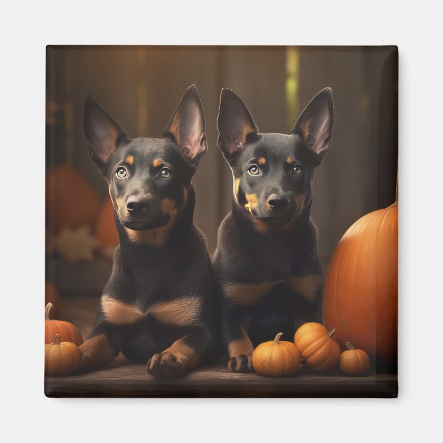 Australian Kelpie Puppy Autumn Delight Pumpkin Magnet (Framsidan)