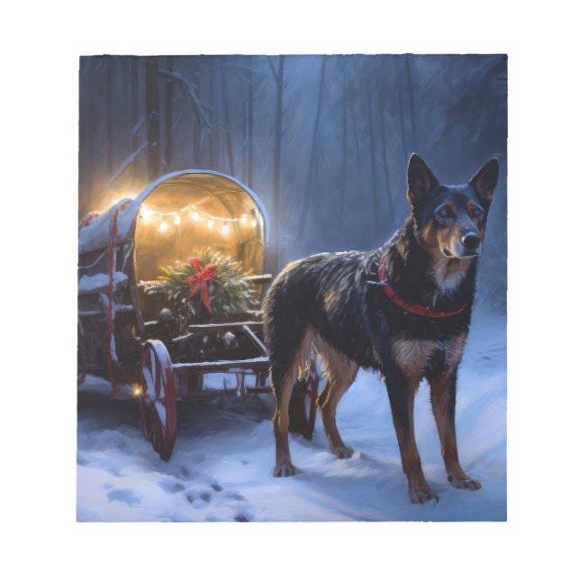 Australian Kelpie Snowy Sleigh juldeeller Anteckningsblock (Framsida)