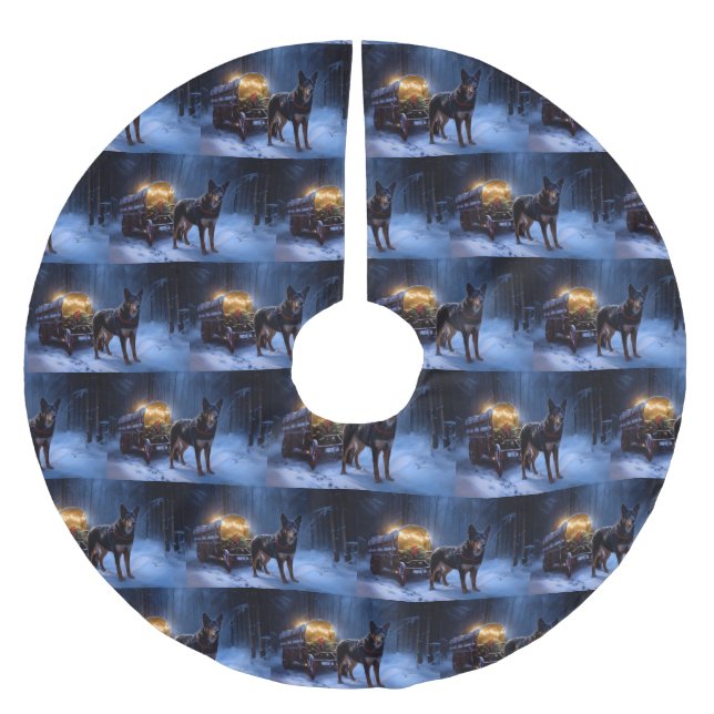 Australian Kelpie Snowy Sleigh juldeeller Julgransmatta Borstad Polyester (Framsidan)