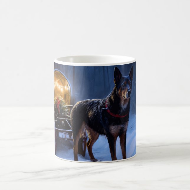 Australian Kelpie Snowy Sleigh juldeeller Kaffemugg (Center)