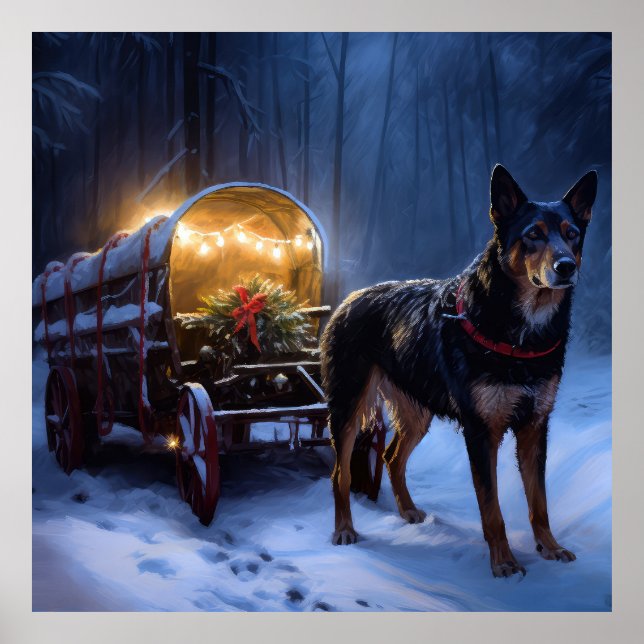 Australian Kelpie Snowy Sleigh juldeeller Poster (Framsidan)