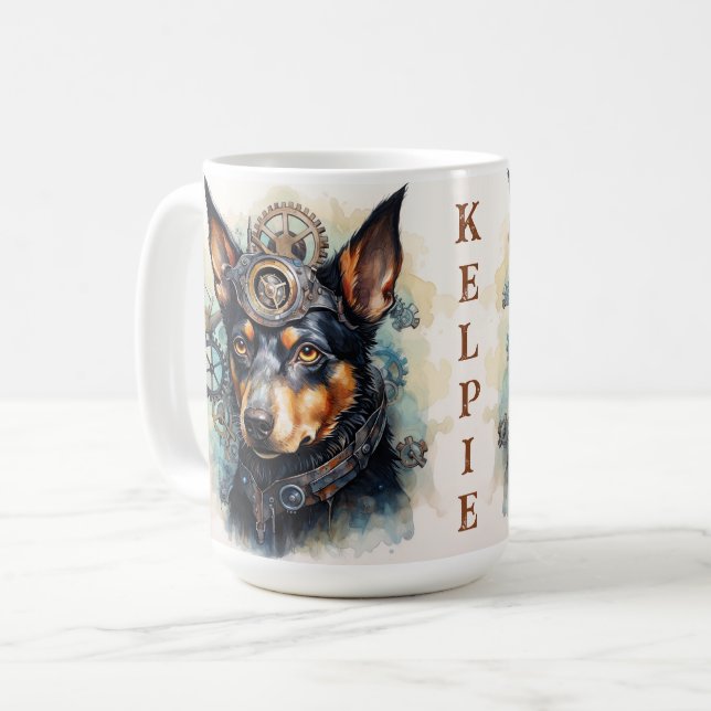 Australian Kelpie Steampunk Dog Kaffemugg (Framsida vänster)