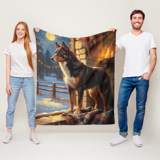 Australian Kelpie With Christmas Lights Holiday Fleecefilt (På plats)