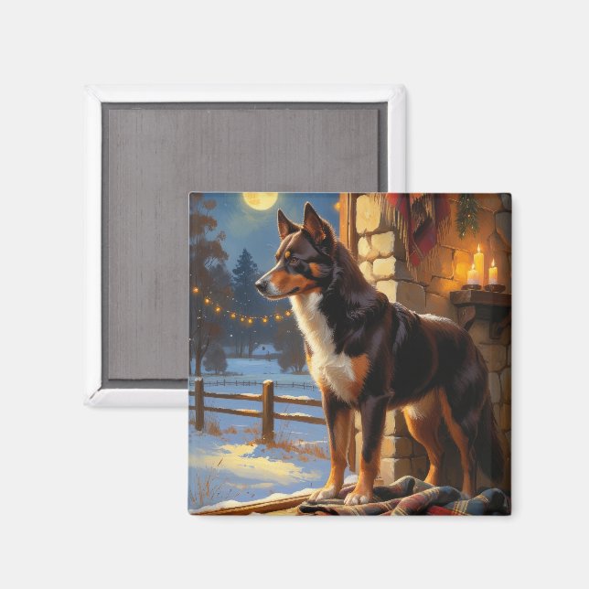 Australian Kelpie With Christmas Lights Holiday Magnet (Front/Back)