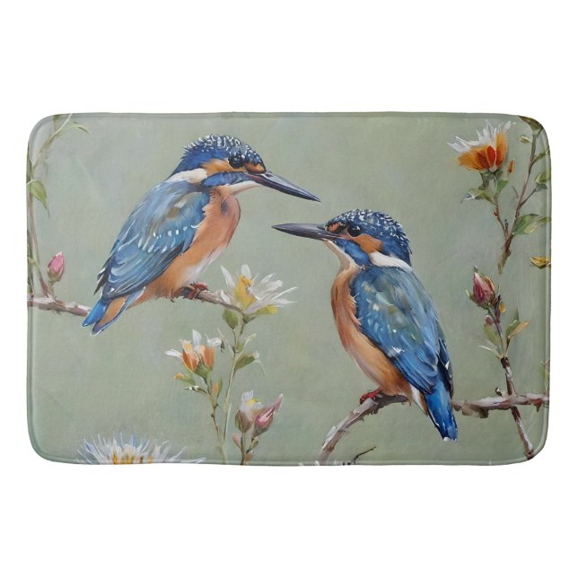 Australian Kingfisher Birds and Flowers Oil Paint, Badrumsmatta (Framsidan)