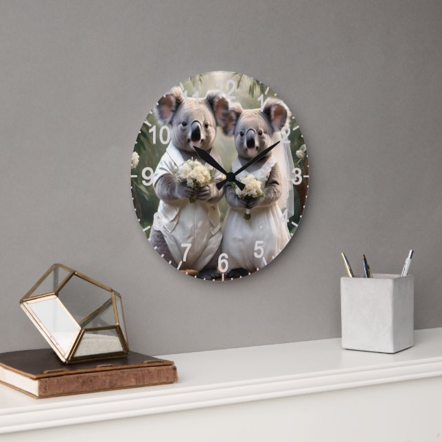 Australian Koala Bear White Bröllop Stor Klocka (Kontor)