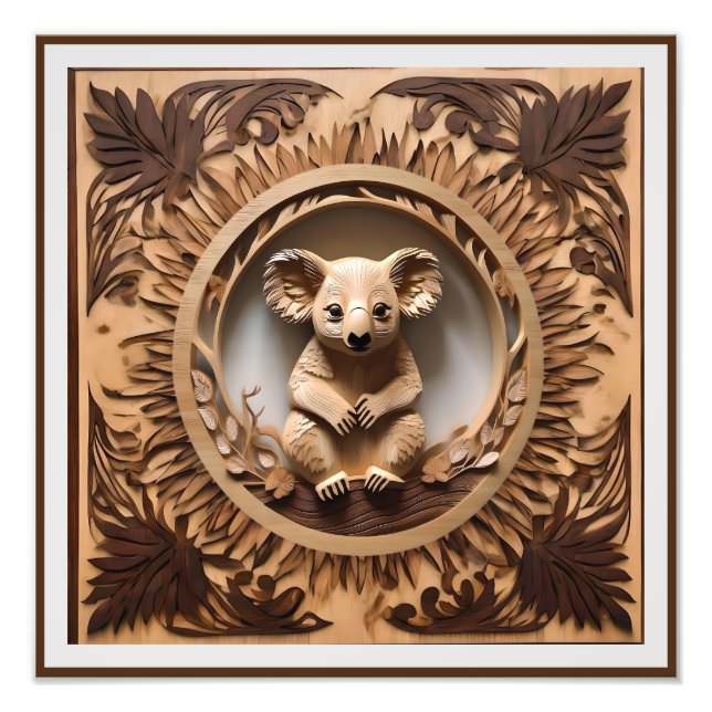 Australian Koala Bear Wood Carving Fototryck (Framsidan)
