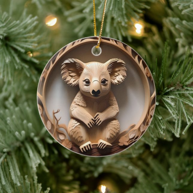 Australian Koala Bear Wood Carving Julgransprydnad Keramik (Träd)