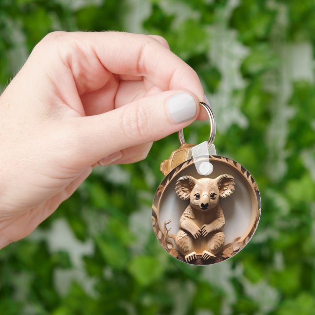 Australian Koala Bear Wood Carving Nyckelring (Hand)