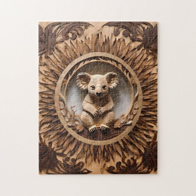 Australian Koala Bear Wood Carving Pussel (Vertikal)