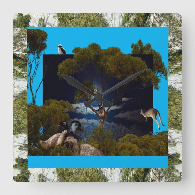Australian Koala, Emu, Kookaburra, Design Fyrkantig Klocka (Framsida)