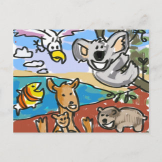 Australian Koala Wombat Kangaroo Boy Girl Vykort