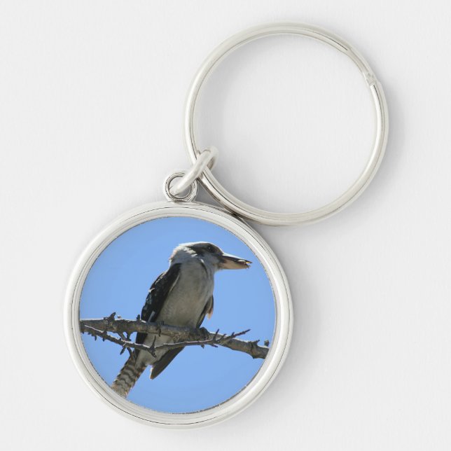 Australian Kookaburra Rund Silverfärgad Nyckelring (Framsidan)