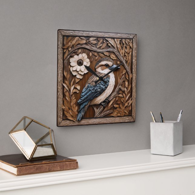 Australian Kookaburra Wood Art Print Fyrkantig Klocka (Kontor)