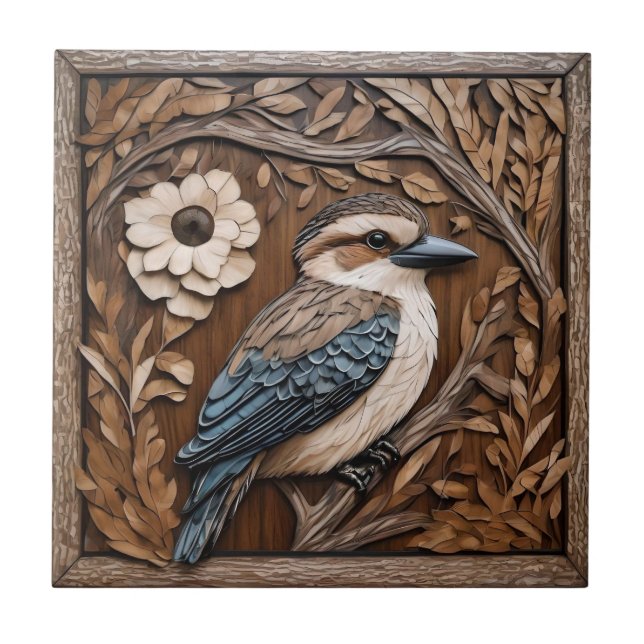 Australian Kookaburra Wood Art Print Kakelplatta (Framsidan)