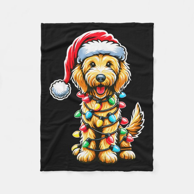 Australian Labradoodle Christmas Tree Xmas Santa L Fleecefilt (Framsidan)