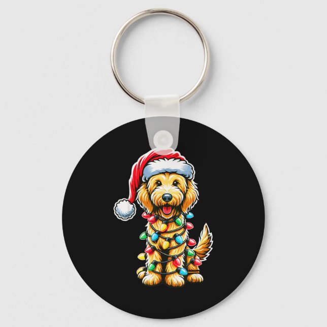 Australian Labradoodle Christmas Tree Xmas Santa L Nyckelring (Framsida)