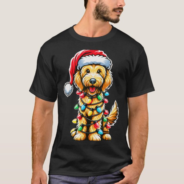 Australian Labradoodle Christmas Tree Xmas Santa L T Shirt (Framsida)