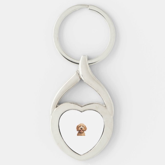 Australian Labradoodle Twisted Heart Silverfärgad Nyckelring (Framsidan)