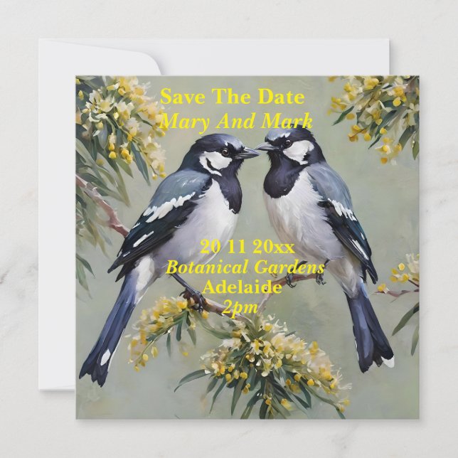 Australian Magpies Oil Paint, Save the Date, Spara Datumet (Framsida)