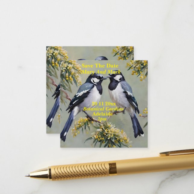 Australian Magpies Oil Paint, Save the Date, Tilläggskort (Fram/Back In Situ)