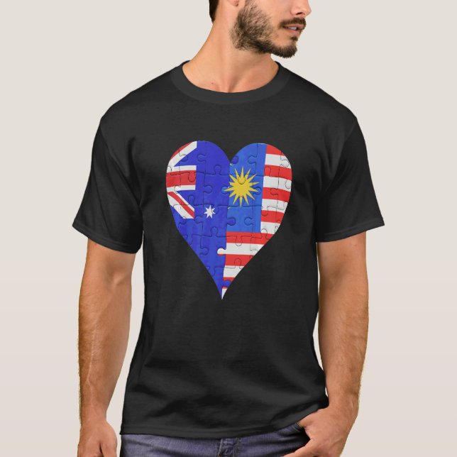 Australian Malaysian Flagga Heart T Shirt (Framsida)