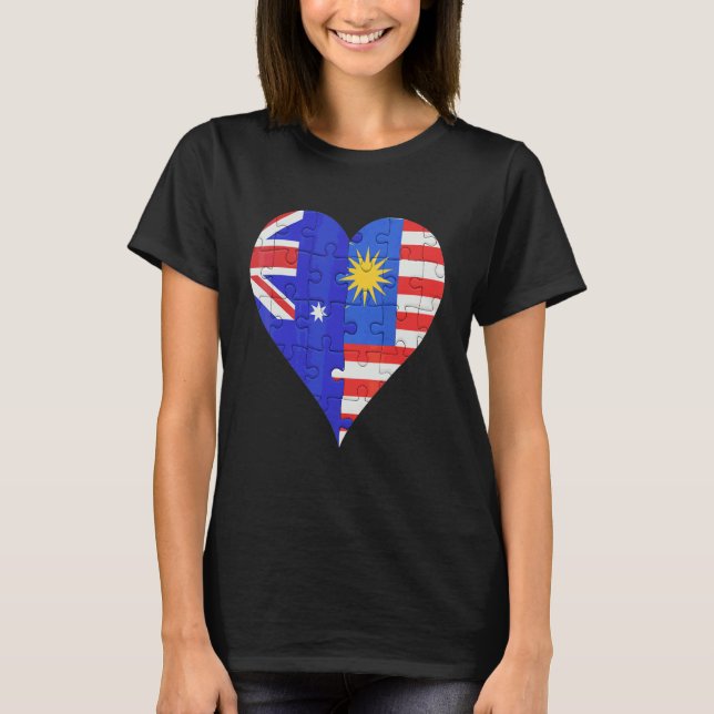 Australian Malaysian Flagga Heart T Shirt (Framsida)