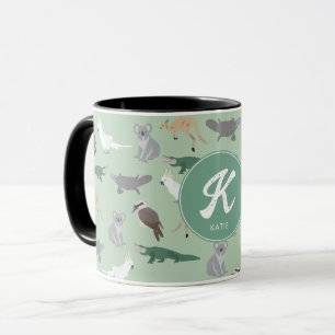 Australian Native Animals Eucalyptus Grönt Initial Mugg