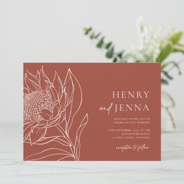 Australian Native Botanicals Waratah Protea Inbjudningar (Stående Fram)