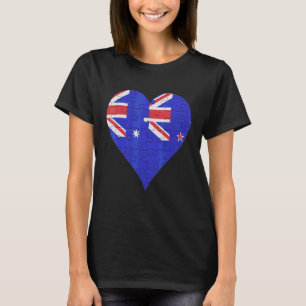 Australian New Zealander Flagga Heart T Shirt