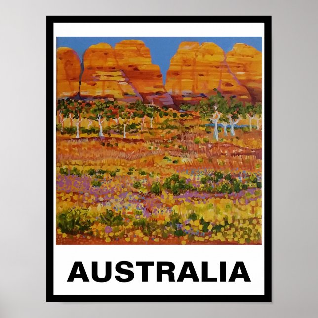 Australian Outback med gumtree och wildblommor Poster (Framsidan)