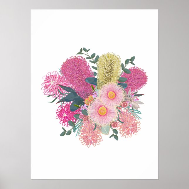 Australian Outback Rosa and Gult Blooms Poster (Framsidan)