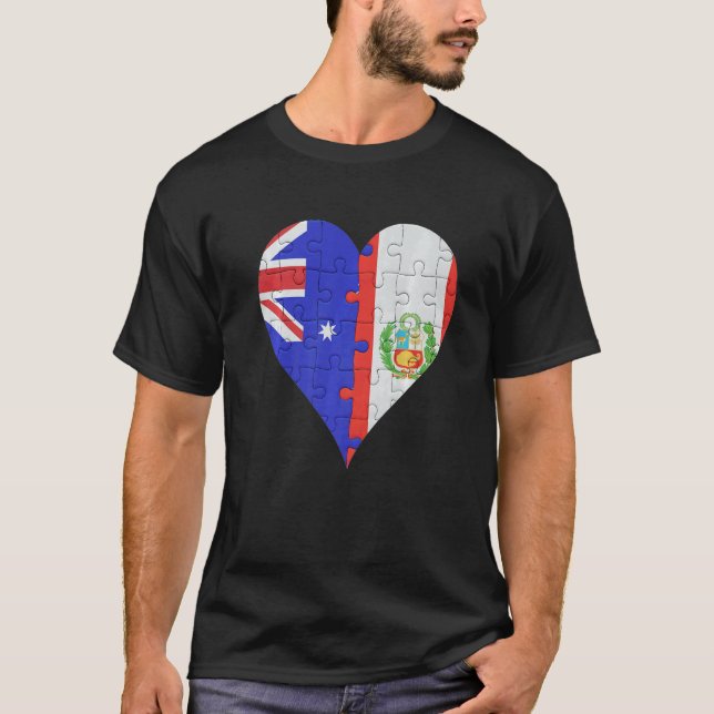 Australian Peruvian Flag Heart T Shirt (Framsida)