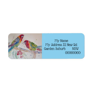 Australian Red Rosella Parrot Bird Watercolor Returadress Etikett