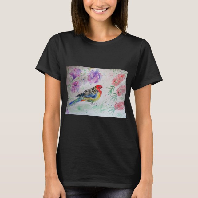 Australian Rosella Parrot Watercolor art T Shirt (Framsida)