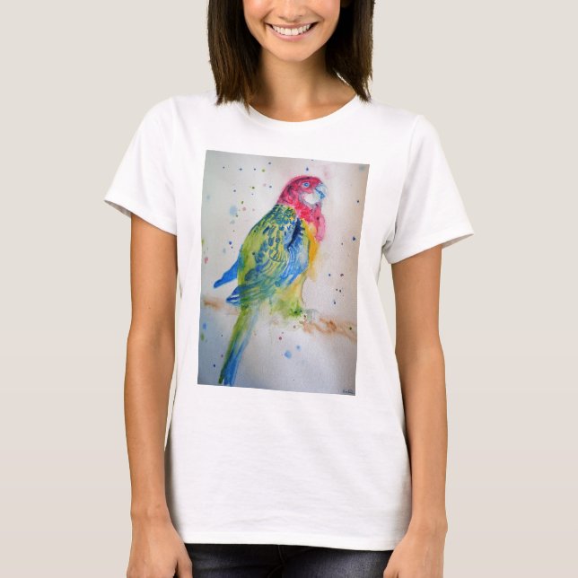 Australian Rosella Parrot Watercolor art T Shirt (Framsida)